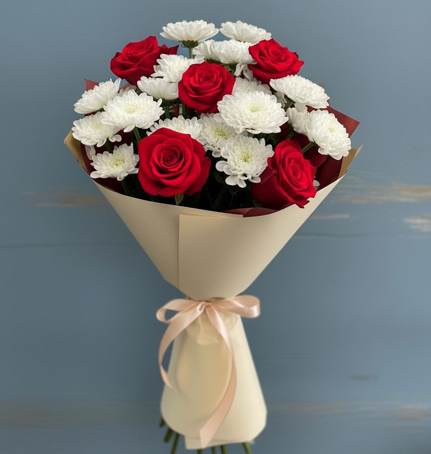 Букет цветов из: Розы и Хризантемы в Николаевске