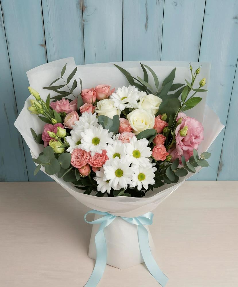 Букет цветов из: Розы, Лизиантусы и Хризантемы в Николаевске