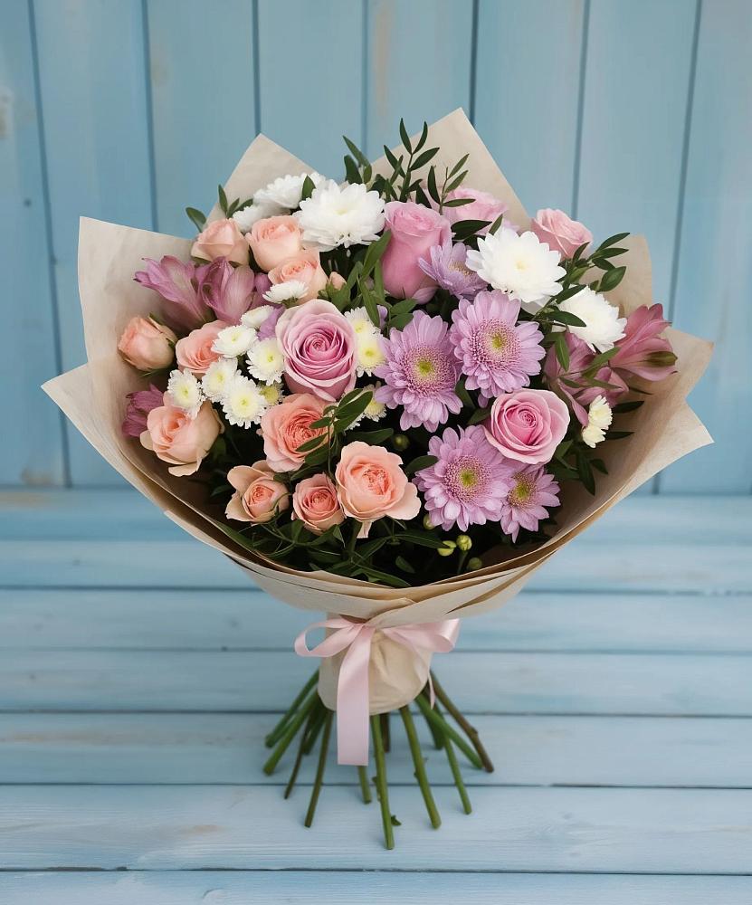 Букет цветов из: Хризантемы, Розы и Альстромерии в Николаевске