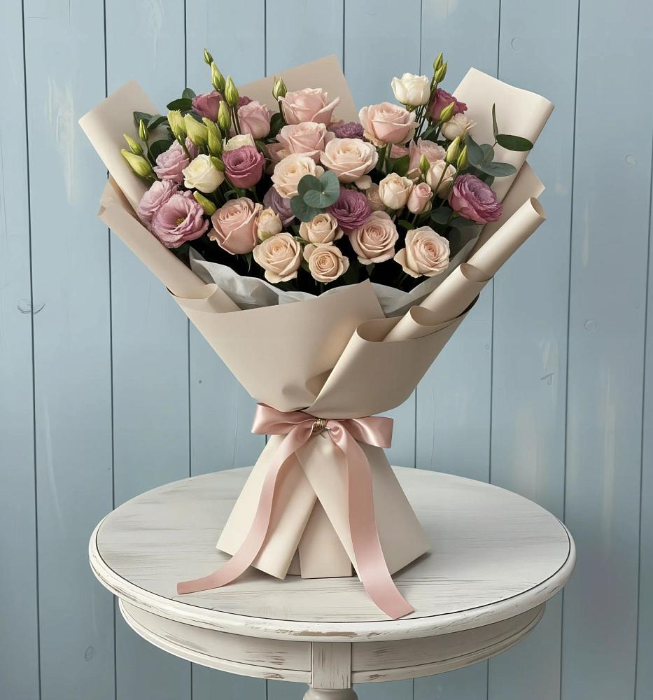 Букет цветов из: Розы и Лизиантусы в Николаевске