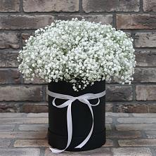 Цветочная композиция из Гипсофила в шляпной коробке в Николаевске