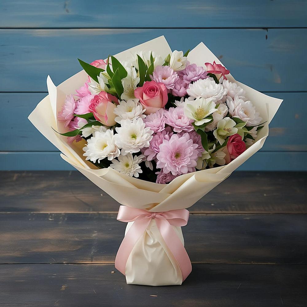 Букет цветов из: Хризантемы, Альстромерии и Розы в Николаевске